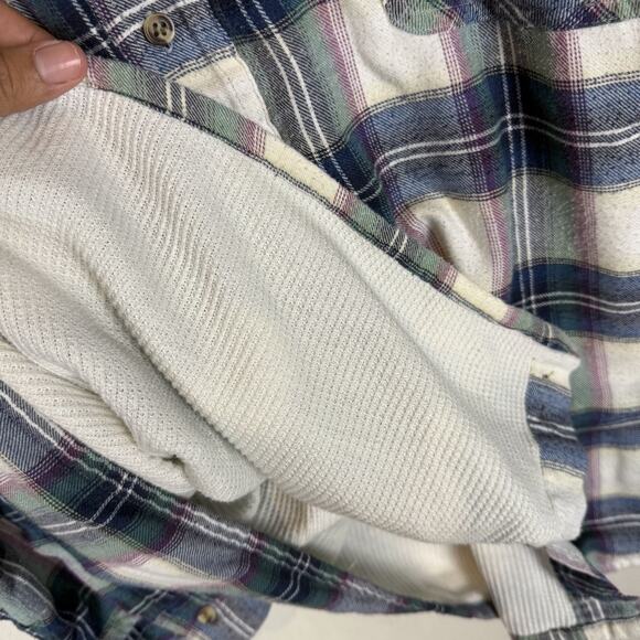 American Hero Plaid Thermal Knit Shirt Men's XL Blue Lined Button-Up - Picture 8 of 13